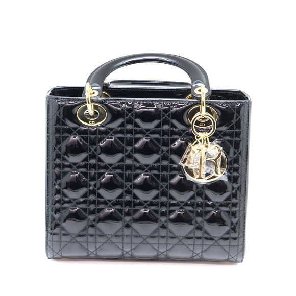 Dior  Bag Patent Black Leather 2WAY Lady - Picture 1 of 14